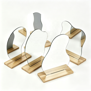 Irregular <b>Wavy</b> Acrylic Table <b>Mirror</b> with Wooden Base, Ins Style Vanity <b>Mirror</b> for Home Bedroom Cosmetic Decor Gift - Product Image 1