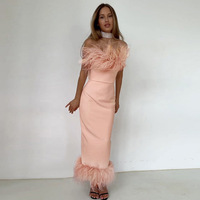 Robes de fiesta largos elegantes y noir autruche plume robe formelle élégante robes femmes soirée parti robe