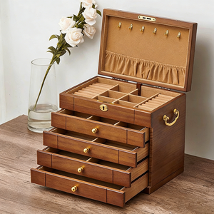 Boîte à bijoux avec serrure, grande capacité, multifonctionnelle, boîte de rangement pour accessoires, cadeau de mariage, modèle de rangement de type tiroir - Product Image 3