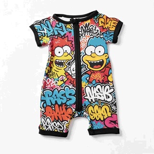 Mono <span class=keywords><strong>de</strong></span> Bebé con Diseño <span class=keywords><strong>de</strong></span> <span class=keywords><strong>los</strong></span> Simpson <span class=keywords><strong>de</strong></span> Zhengpai, Colorido Estilo Graffiti, Ropa <span class=keywords><strong>de</strong></span> Verano para Recién Nacidos - Product Image 1