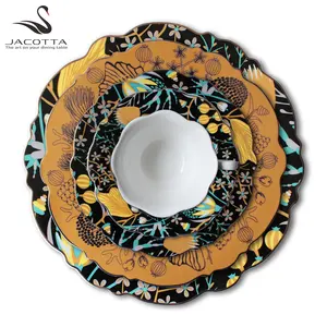 Wholesale Colorful Flowery design bone china wedding charger plates