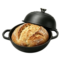 6QT, Moule à pain au levain avec couvercle en fonte pré-culottée pour four à pain