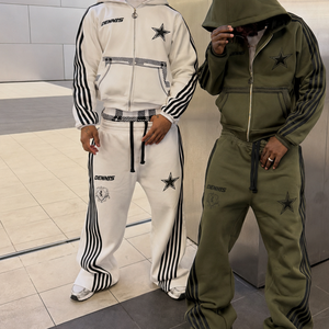 Conjunto de Chándal Personalizado con Lavado Ácido, Estilo Y2K Vintage, Sudadera con Cremallera Oversize, Pantalones Anchos con Rayas para Hombre - Product Image 4