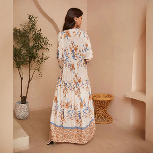 Venta caliente elegante Oriente Medio de talla grande Abaya mujer estampado manga larga vestido largo transpirable Real Shot de moda - Product Image 4