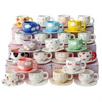 Set Cangkir Kopi Cantik dengan Piring, Hadiah Komersial, Bentuk Tidak Beraturan, Gaya Rustic, Keramik, Warna Underglaze, Cocok untuk Sarapan, Impor