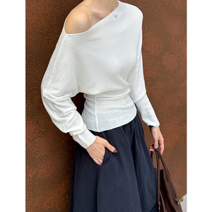 Juzhi – <span class=keywords><strong>pull</strong></span> tricoté à <span class=keywords><strong>col</strong></span> <span class=keywords><strong>bateau</strong></span> pour femme, couleur unie, minimaliste, coupe cintrée, manches longues, nouvelle collection début d'automne, 559-1 - Product Image 4