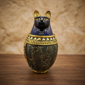 Urne funéraire pour animaux de compagnie en polyrésine, forme goutte d'eau, style antique, motif dieu chat égyptien ancien, design durable - Product Image 4