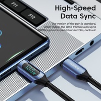 Kabel USB C ke USB-C 100W PD 5A 20V dengan Layar LED Digital, Pengisian Cepat, Jalinan Logam untuk Ponsel, Tablet, Laptop