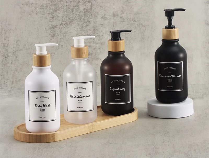 custom labels plastic soap pump bottle soap dispenser bottle liquid soap bottle with bamboo holder