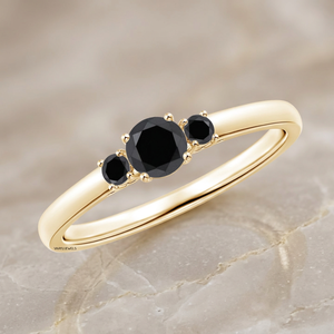 Women's Yellow Gold <b>Ring</b> <b>With</b> Natural <b>Black</b> Round Diamond Three <b>Stone</b> Classic Engagement Jewelry 10K 14K 18K Gold 925 935 <b>Silver</b> - Product Image 1