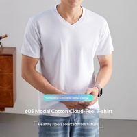 T-shirt d'été décontracté pour homme en soie glacée modale, nouveau modèle 2026, blanc uni, à manches courtes, col en V, coupe décontractée, anti-humidité