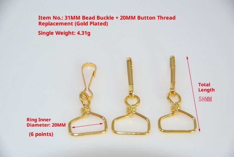 Boucle intérieure à 31 perles et fil de bouton de 6 cents, style doré