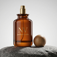 Flacon de parfum en verre ambré écologique de 30 ml, 50 ml, 100 ml avec couvercle sphérique en bois, flacon de parfum vide rechargeable avec boîte