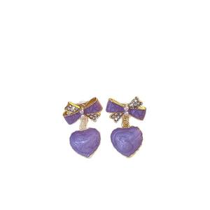 أقراط مرصعة بفيونكة أرجوانية على شكل قلب عتيقة بتصميم عتيق إكسسوارات مجوهرات أذن عصرية جديدة ليوم عيد الحب - Product Image 6