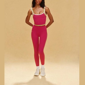 Débardeur de sport et yoga pour <span class=keywords><strong>femme</strong></span>, style Y2K, avec étiquette personnalisée, biais contrastant, bretelles fixes et encolure dégagée - Product Image 2