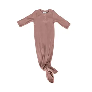 Skin Care Organic Bamboo Cotton Comfortable Unisex Long Sleeve baby knotted gown clothing