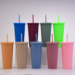 Reusable <strong>Plastic</strong> 22OZ Coffee <strong>Tumbler</strong> Double Wall Water Cup With Straw <strong>Plastic</strong> Clear <strong>Tumbler</strong> - Product Image 2