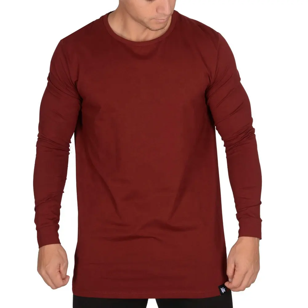 JL-80615 Plus Size Men T- Shirt 95% Cotton 5% Spandex T Shirt Full Sleeve Long Sleeve Round Neck Plain Brown T Shirt