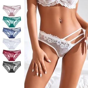 Culottes sexy transparentes à double bretelle en dentelle florale pour femmes, taille mi-haute, lingerie évidée, sous-vêtements respirants – Vente en gros - Product Image 1