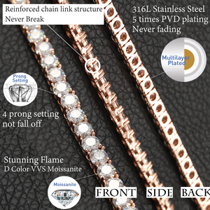 Bracciale e <span class=keywords><strong>Collana</strong></span> Tennis Classici in Acciaio Inossidabile Placcato <span class=keywords><strong>Oro</strong></span> PVD, Impermeabili e Inossidabili, con Diamanti Moissanite VVS - Product Image 4
