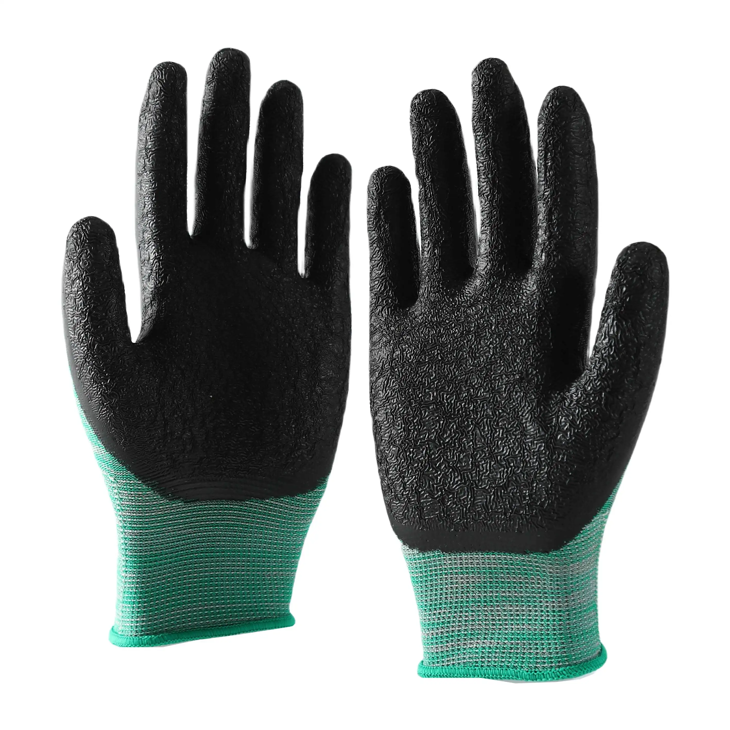 Guantes de mano de seguridad de trabajo recubiertos de látex negro con carcasa de poliéster para la industria de la construcción