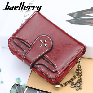 กระเป๋าสตางค์สั้นผู้หญิงแบรนด์ Baellerry หนัง PU พร้อมซิปใส่เหรียญ ตกแต่งด้วยโซ่ สีเบอร์กันดี ใช้งานได้หลากหลายในชีวิตประจำวัน - Product Image 1
