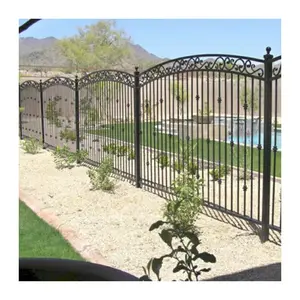 Paneles tubulares de aluminio para jardín, valla superior de hierro forjado, recubierta de polvo, color negro, para el hogar