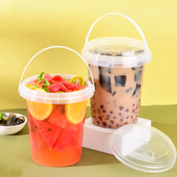 SOTON 1000ml 32oz Gobelet jetable en plastique avec couvercle et poignée pour l'emballage de boissons aux fruits à emporter, seau à thé Oba