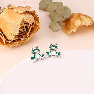 Pendientes de rana verde E1918, aleación de zinc chapada en plata, dibujos animados, lindos, unisex, joyería de moda, regalo para mujeres y hombres - Product Image 4
