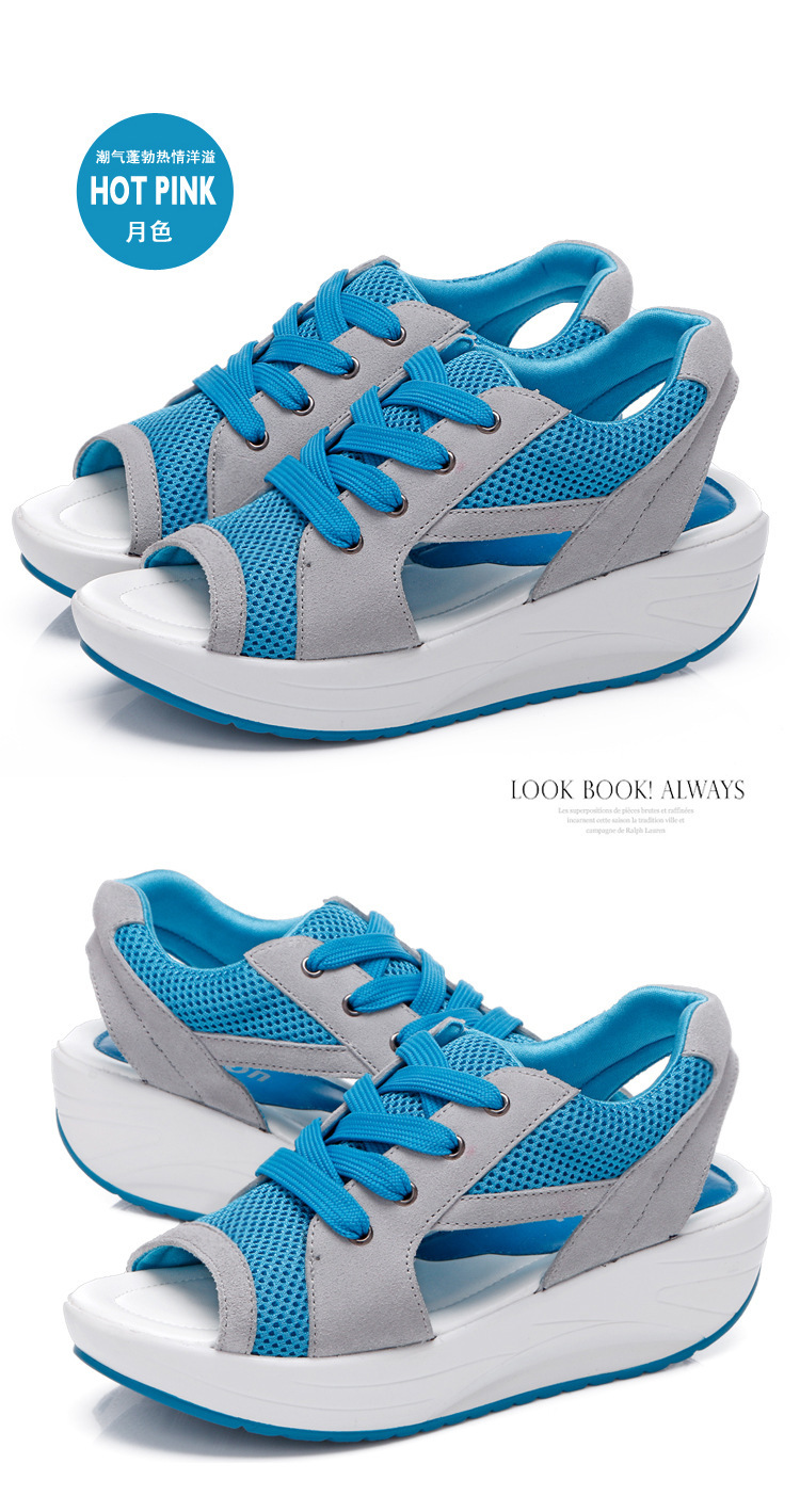 Summer Fish Mouth Thick Soles Raised Shaking Shoes Sandals Casual Sports Casual Mesh Fabric Shoes