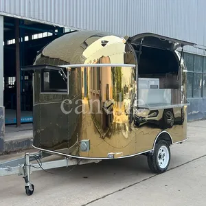 Promotion : Camion de restauration rapide mobile électrique en acier inoxydable doré pour pizzas et barbecues, idéal pour la vente en extérieur avec équipement inclus - Product Image 1