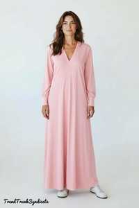Caftan en lin de qualité supérieure pour femme, col en V, coupe ample, robe longue évasée, vêtement ethnique, peignoir de nuit, robe de détente modeste - Product Image 1