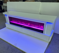 Meilleure Vente Meuble TV en MDF Effet Bois Miroir avec Décor Cheminée Flammes Multicolores et Haut-Parleur Bluetooth