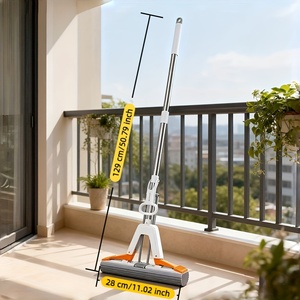Fregona plegable sin lavado a <span class=keywords><strong>mano</strong></span> con ranura en forma de U profunda 2 cabezales de esponja intercambiables Diseño de exprimidor secundario de poste de acero - Product Image 3