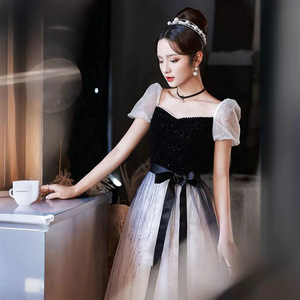 Elegant A-Line Evening Dress Square Collar Empire Waist Gradient Colors Polyester Vintage Style For Banquets And Events - Product Image 1