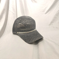 Casquette de baseball femme 6 panneaux en maille métallique, décorations chaîne dorée et strass, style Y2K, mode soirée, argentée, pour adulte, été