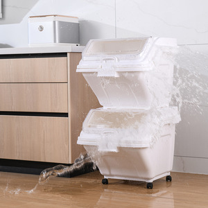 Rice Storage Box 30x36.5x21.5cm Flip Top Stackable With Wheels For <b>Kitchen</b> Use - Product Image 2