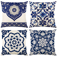 Housse de coussin de luxe motif porcelaine bleue et blanche, veinage minéral, décoration intérieure, taie d'oreiller pour hôtel, taille personnalisée, vente en gros OEM