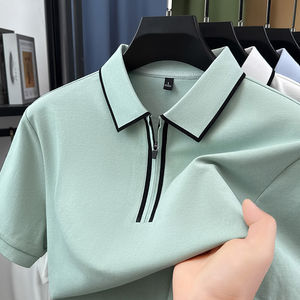 Polo de manga corta para hombre, de algodón de color liso, con media cremallera, informal, fresco para verano, de alta calidad, con cuello tipo solapa - Product Image 4