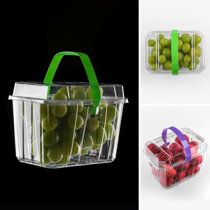 Panier à fruits en plastique PET jetable personnalisé, boîte d'emballage pour fruits et légumes, boîte transparente pour fraises avec poignée - Product Image 3