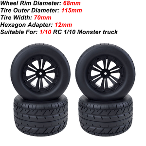 4 Uds 115MM neumáticos de goma ruedas 12mm Hub Hex para 1/10 RC Buggy Monster Truck Car <span class=keywords><strong>HPI</strong></span> HSP <span class=keywords><strong>Savage</strong></span> XS TM <span class=keywords><strong>Flux</strong></span> ZD Racing LRP 10030 - Product Image 6