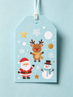 Étiquettes cadeaux de Noël, mignonnes, imprimées avec Père Noël, bonhomme de neige et renne, en papier avec dorure à chaud, pour emballer les cadeaux de Noël