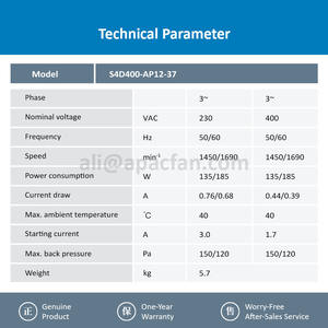 ebmpapst S4D400-AP12-37 400mm 230/400V 135W 0.76/0.44A 1450RPM Condenser Axial Cooling <b>Fan</b> - Product Image 3