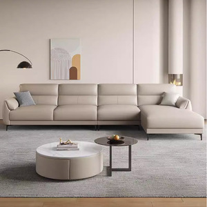 Selected Genuine Leather Sofa Modern Minimalist High Back Straight Top Grain Leather Couch Italian Style for All Room Sizes - Product Image 4