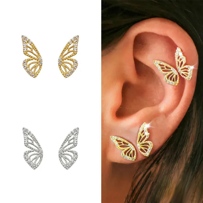 Fashion 925 sterling silver 18k gold plated small butterfly stud earrings women