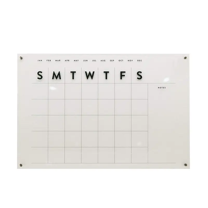 Calendario da parete in acrilico riutilizzabile, calendario mensile da parete in acrilico trasparente, pianificatore mensile