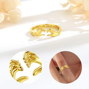 Anelli in Argento Sterling 925 Placcati <span class=keywords><strong>Oro</strong></span> 18K con Fascia Interna in Smalto Nero, Anello Aperto Regolabile con Citazione d'Amore e Cuore per Donne - Product Image 3