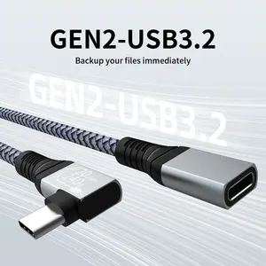나일론 꼰 20Gpbs 4K60 비디오 및 오디오 90 도 직각 유형 c 오디오 Pc 드 USB 연장 케이블 0.3m
