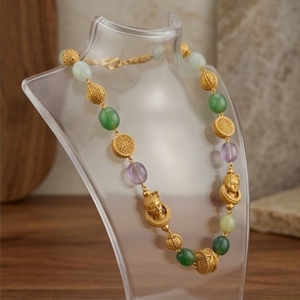 Elegante Collar Mala de Buda Antiguo en Plata 925 con Cuentas de Piedras Preciosas Multicolor, Joyería Tradicional de Cadena Larga para Mujer - Product Image 2