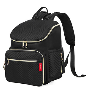 Luxury <b>Black</b> High Quality Waterproof Nylon <b>Backpack</b> Mommy Bag For <b>Women</b> With Gold Zippers Multiple Pockets Adjustable Straps - Product Image 1